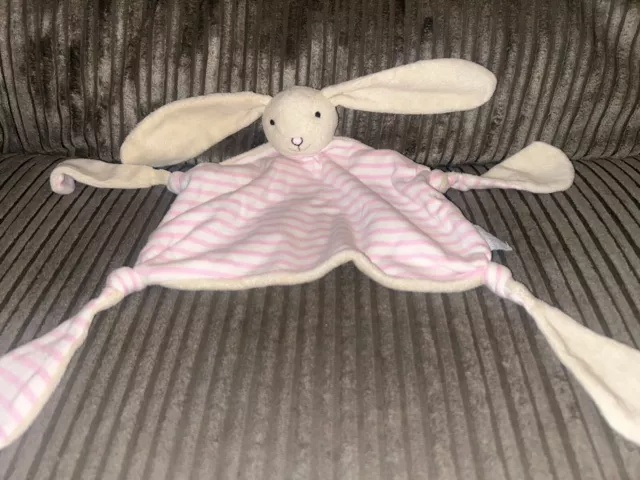 JoJo Maman Bebe White Cream Pink Stripe Bunny Rabbit Baby Comforter Soother