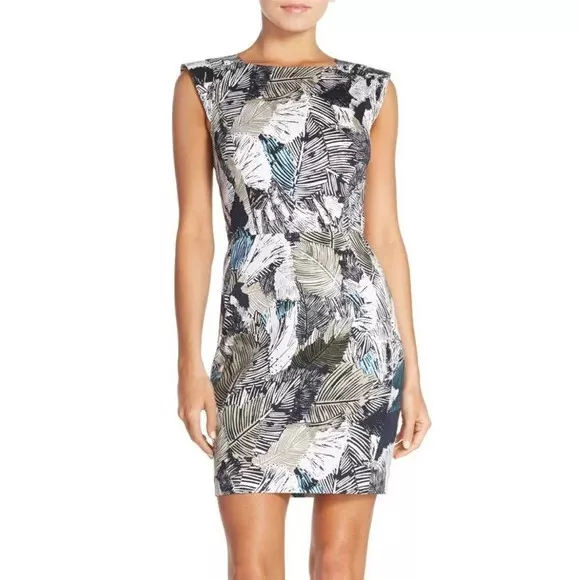 French Connection NWT Printed Leaf Sleeveless Sheath Dress Women's Size 6