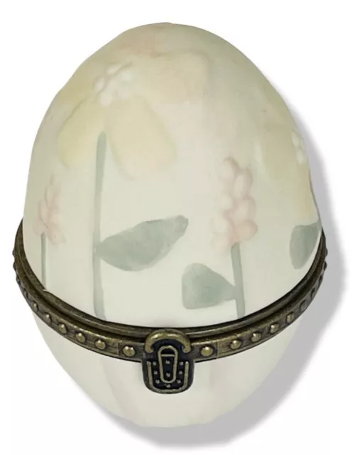 Dept. 56 Egg-Shaped Bisque Trinket Box with a Surprise Inside Hinged Lid Floral