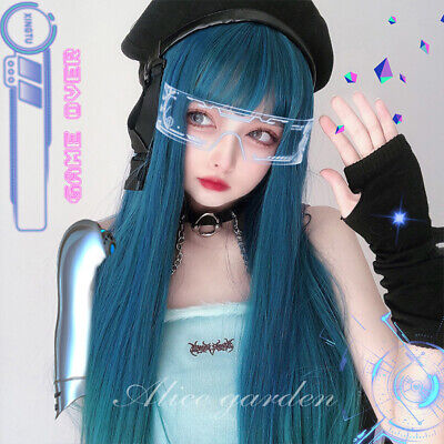 Japanese Cute Lolita Cosplay Hairpiece JK Soft Girl Blue Gradient Long Hair Wig