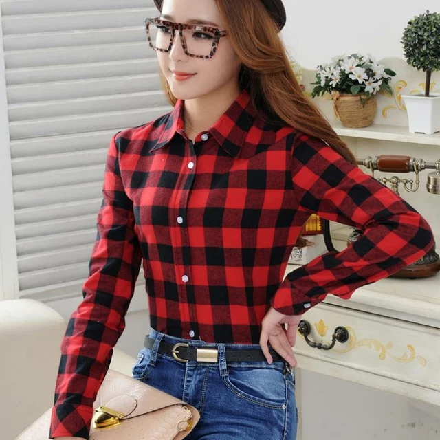 CAMISA DE FRANELA A Cuadros Moda Casual Para Mujer Blusa De Manga Larga  Elegante $28.99 - PicClick