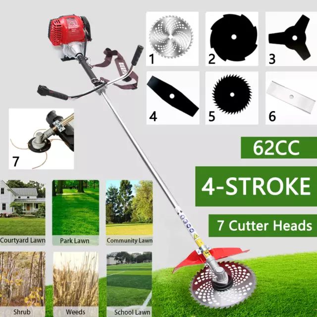 4 STROKE Brush Cutter Pole Whipper Snipper Lawn Trimmer Edger Brushcutter 62CC