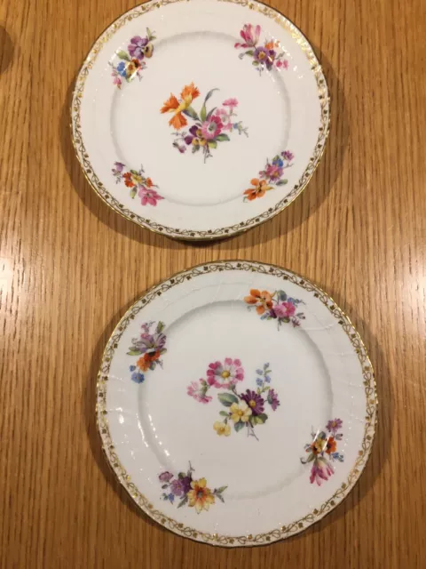 2x Antique Berlin Germany KPM Porcelain Hand Painted Flowers Design Plate