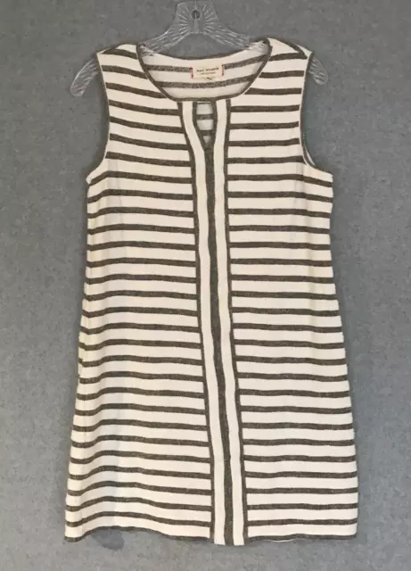 Max Studio Terry Coverup Dress Womens Medium Gray White Weekend Striped Mini