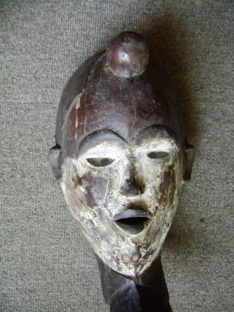 vintage Punu mask, Gabon, Africa, wood and pigments, glass eyes