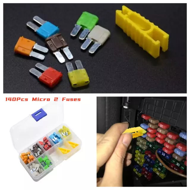 140pcs Micro2 Blade Fuses Set 5A 10A 15A 20A 25A 30A Fuse Assortment Kit For Car