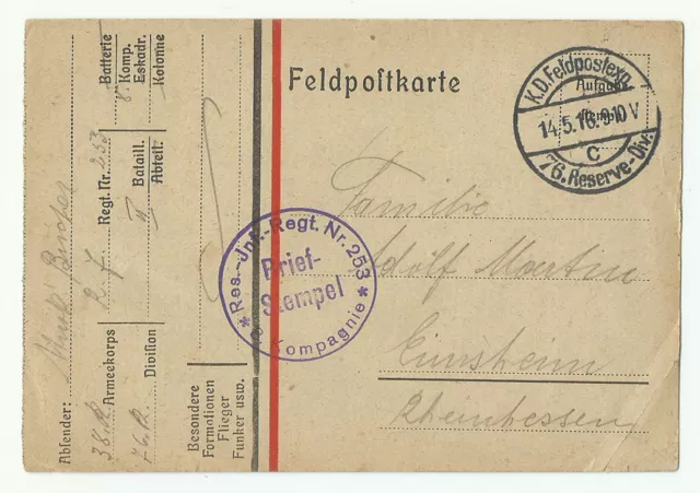 WWI Germany, Field Postcard, Soldier Letter, Feldpost-1916