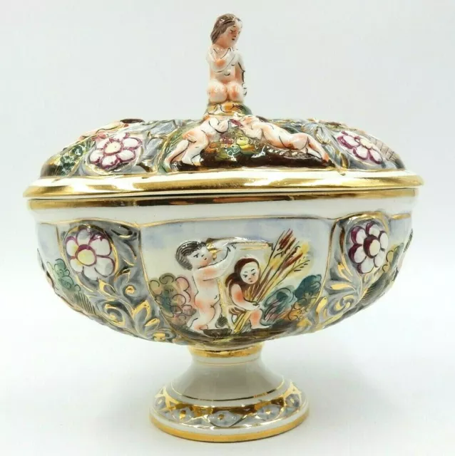 Vintage Capodimonte Porcelain Hand Painted Lidded Candy Dish (#1366/77)