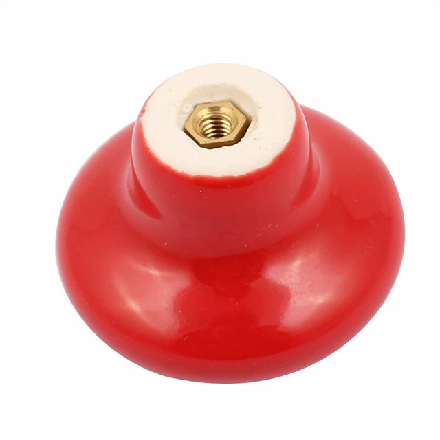 Cabinet Wardrobe Drawer Door Round Ceramic Knobs Pull Red 33mm Dia 2pcs 3