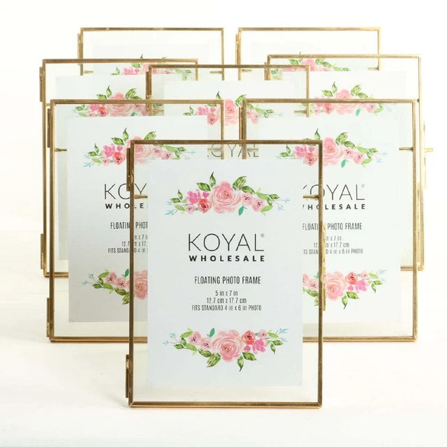 Pressed Glass Floating Photo Frames 5 x 7 Frame,Gold 8-Pack with Stands
