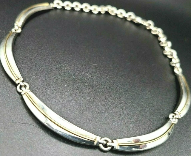 Movado Designer 15.5" Sterling Silver 18K Gold Modernist Statement Necklace