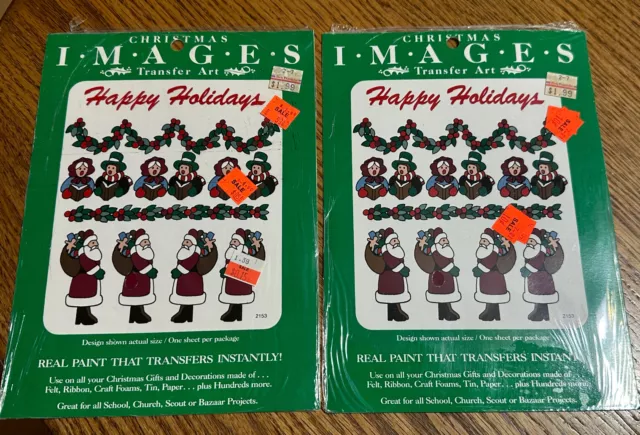 2 Vintage Meyercord Christmas Images Real Paint Transfer Art Sheets Santa Happy