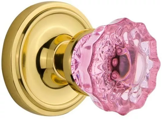 Nostalgic Warehouse Classic Rosette Double Dummy Crystal Pink Glass Door Knobs