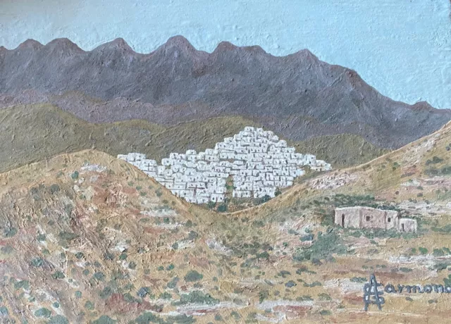 Cuadro Antiguo Pintado A Mano Pueblo Encima De Montaña Aquitienesloquebuscas.com