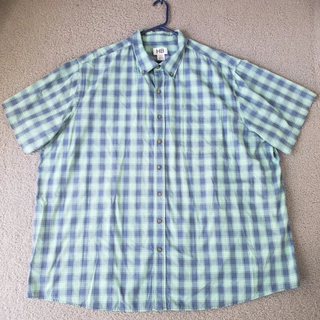 HB Harbor Bay Shirt Mens 3XLT Tall Blue Plaid Short Sleeve Button Down *Flaw*