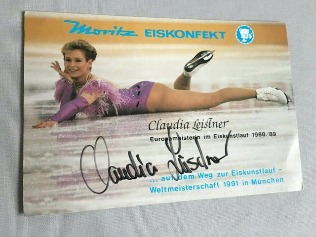 CLAUDIA LEISTNER 2 x WMSilber Eiskunstlauf signed Autogrammkarte 10x15