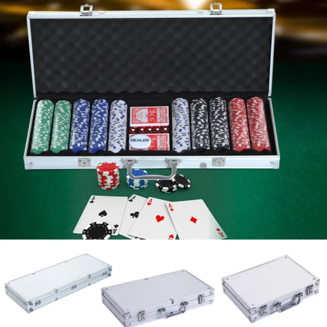 Pokerkoffer Pokerset Pokerchips 4/5 Farben 2xKartenspiel 5xWürfel 1xAlukoffer
