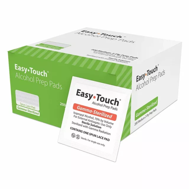 Easy Touch Alcohol Prep Pads Gamma-Sterilized Medium 2 Ply Prep Pads 200 Count