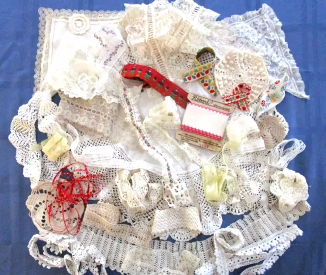 Lot # 109 vntg. sewing lace trim jacquard doily circular crochet +bits & pieces