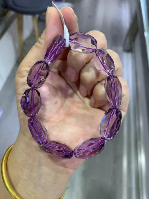 14mm Genuine Natural Purple Amethyst Crystal Beads Bracelet