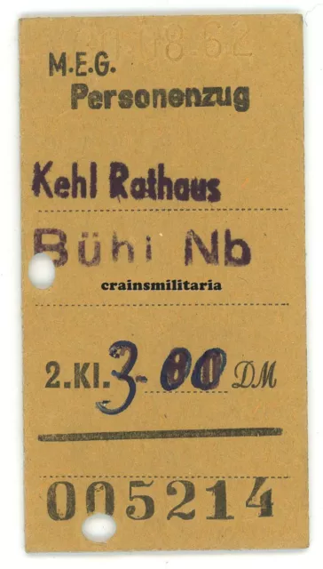 Orig. MEG Fahrschein Fahrkarte KEHL Rathaus nach BÜHL Nb 1962