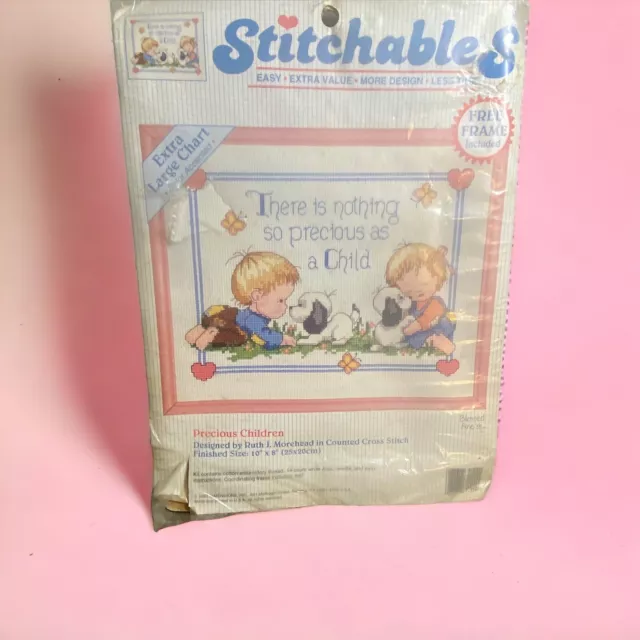 Dimensions Counted Cross Stitch Kit "Precious Children" 1992 VTG 10"X8" 72122