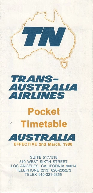 TAA Trans-Australia Airlines timetable 1980/03/02 pocket edition - major routes