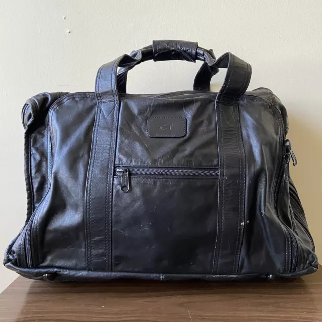 TUMI Bag Black Leather Expandable Overnight Business Travel Laptop Carry-On
