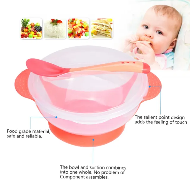 (Pink)Baby Suction Cup Bowls Set Binaural Baby Feeding Tableware Kids Training