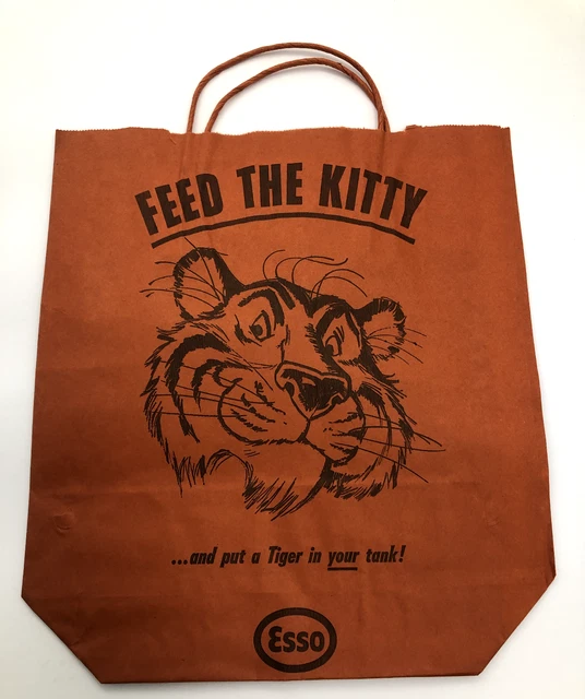 Vintage 1960s Esso Feed The Kitty Tiger Bag Rare Collectible Advertising Orange