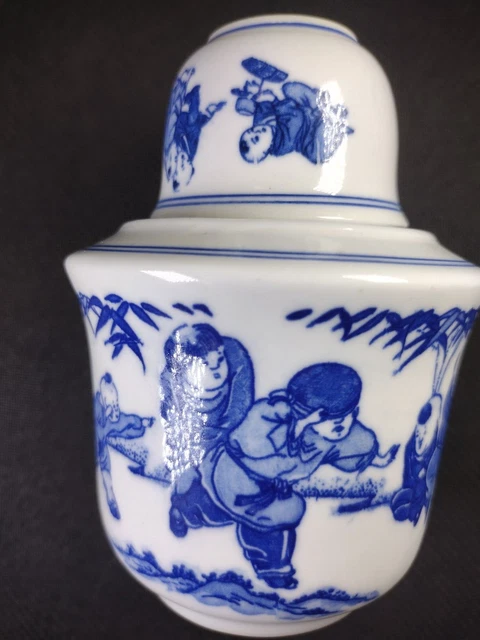 Vtg. Glazed Porcelain Painted Kung Fu Scenery 3-Piece Set