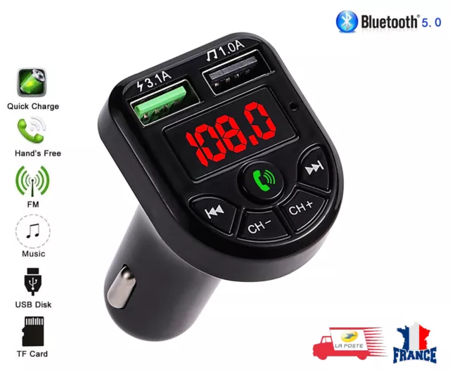 Transmetteur FM Bluetooth 5.0 Adaptateur MP3 Kit voiture Chargeur USB 3.1A TF/U