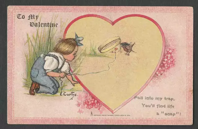 Ca 1908 PPC* VINTAGE VALENTINE FALL INTO MY TRAP TUCK CARD HAS EDGE FAULTS