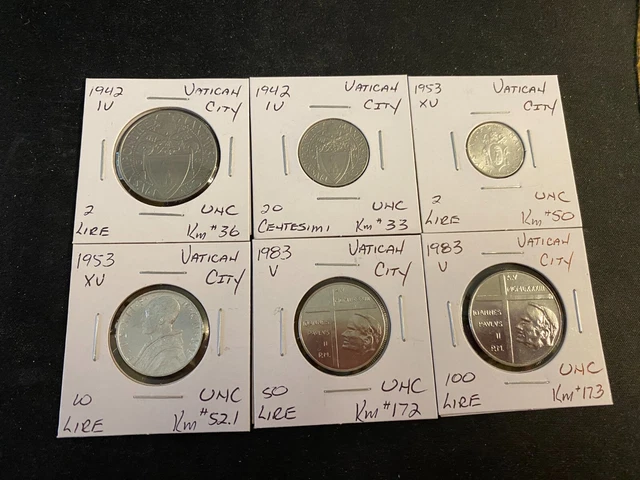 Vatican City 1942 To 1983 6 Coin Lire Unc Lot P67 Vatican City 1942 To 1983 6 Coin Lire Unc Lot P67