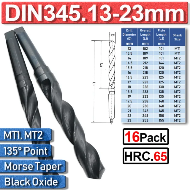 13mm-23mm DIN345 Hardened HSS Morse Taper Shank Twist Drill Bits Wood Drilling