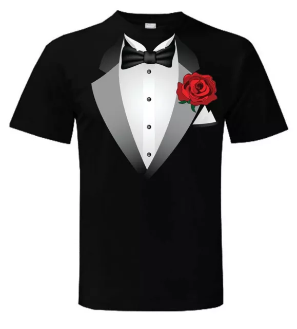 TUXEDO T-SHIRT - Fancy Dress Outfit Stag Party Tux - FREE POSTAGE - Sizes S-XXXL