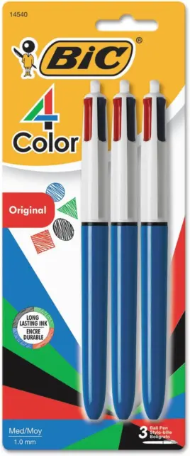 BIC 4 Color Ballpoint Pen, Medium Point (1.0Mm), 4 Colors in 1 Set of Multicolor