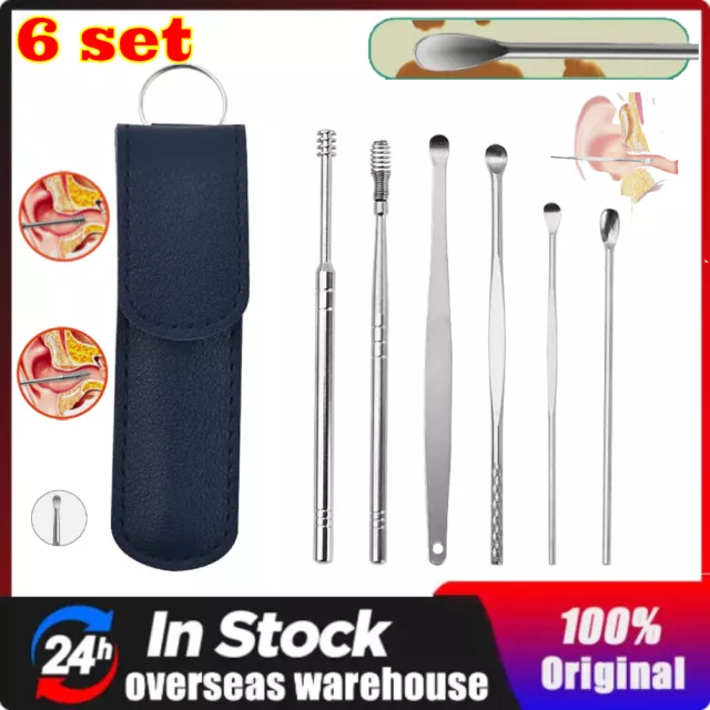 6X Ear Wax Remover Tools Stainless Steel Spring Cleaner Set Pick Wax Removal UK