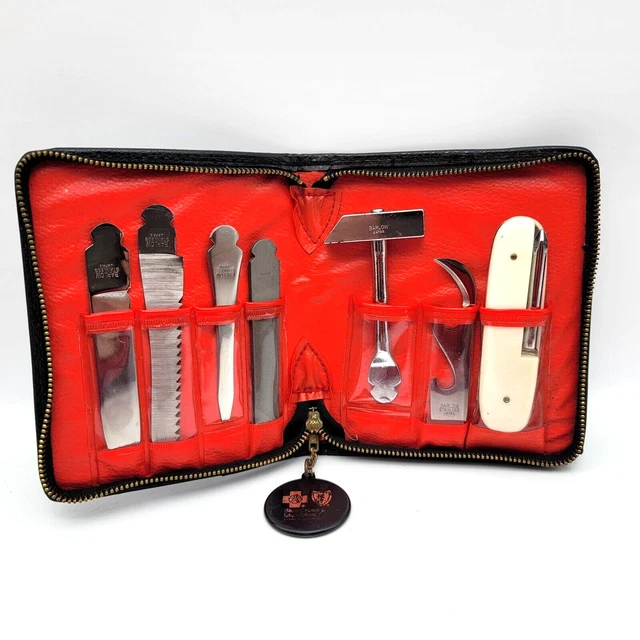 VINTAGE BARLOW STAINLESS Steel 7 Pc.Tool Kit Storage Case Promo Blue