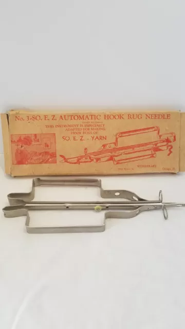 ANTIGUO DÉCADA DE 1930 No. 3 SO. E.Z. Alfombra de gancho automático con aguja arte maravilloso con caja
