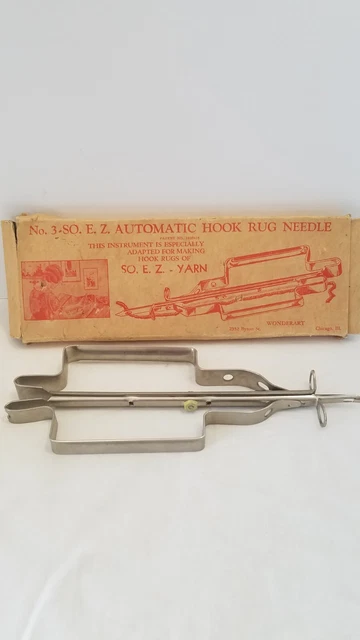 ANTIGUO DÉCADA DE 1930 No. 3 SO. E.Z. Alfombra de gancho automático con aguja arte maravilloso con caja