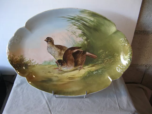 Magnifique grand plat de Théodore Haviland de 1892 décor d'oiseaux par