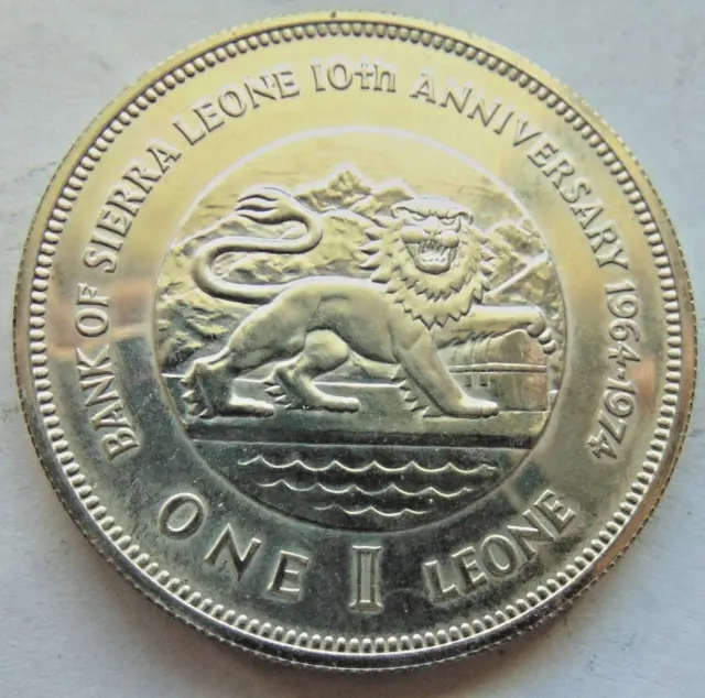1964-1974 SIERRA LEONE PROOF One Leon Silver Proof 10th Bank Anniversary.#2.4