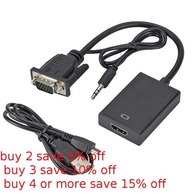 HDTV Adapter 1080P Converter Audio Video Cable Male to Female VGA to HDMI