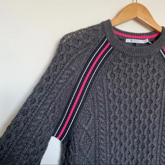 T Alexander Wang Stripe Raglan Seam Aran Knit Tunic S Wool Cashmere Sweater $495 3