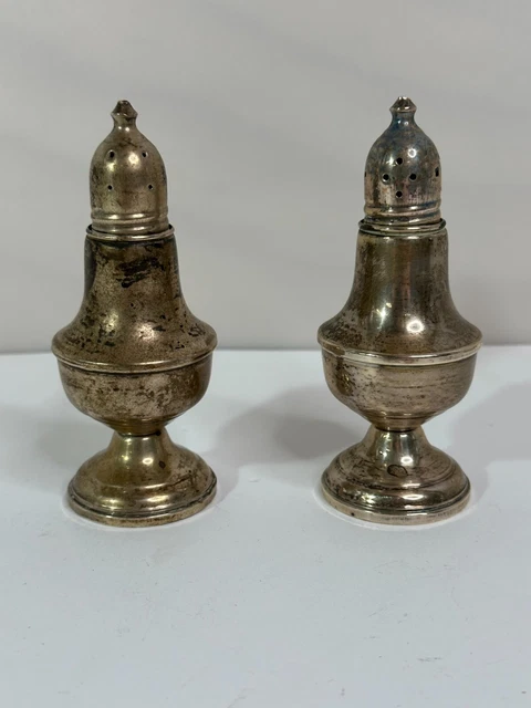 Vintage Sterling Silver Salt & Pepper Shakers Weighted Glass Lined 252g 4.5" H