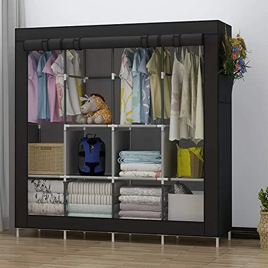 Armoire de Rangement noir en Tissu Pliable Placard Garde-Robe Penderies  Intissé