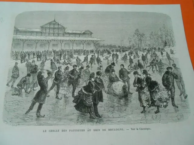 Gravure 1875 - Le Cercle des patineurs au Bois de Boulogne