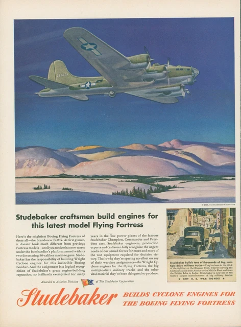 1944 Studebaker WWII Engines Flying Fortress Military Trucks Vtg Print Ad L20