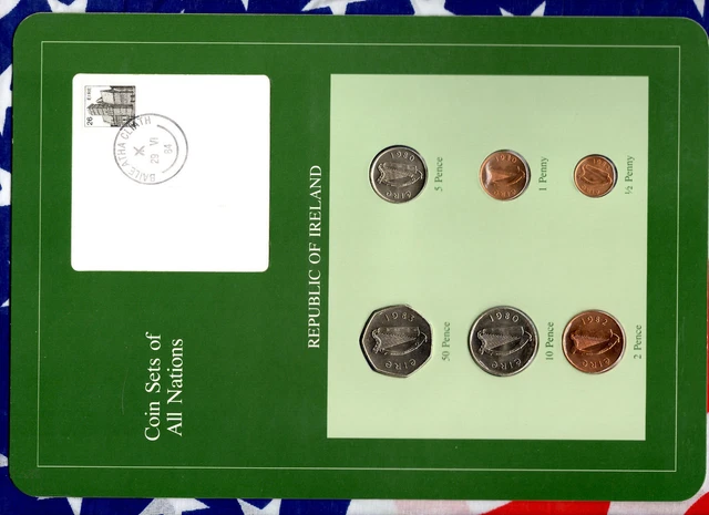 Coin Sets of All Nations Ireland w/card 1/2,2 Pence 1982 50P 1983 1,5,10P 1980